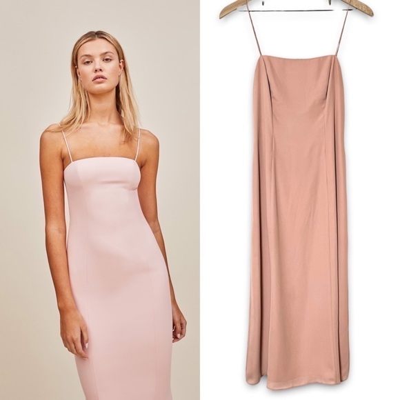 Fame and Partners Dresses & Skirts - FAME & PARTNERS 90s Blush Pink Sleeveless‎ Square Neck Midi Column Slip Dress 2